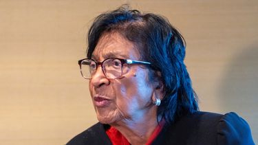 La exjueza de la Corte Penal Internacional Navi Pillay, ganadora del premio Nobel de la Paz 2026, el lunes 12 de octubre de 2026, en La Haya, Holanda. (AP Foto/Patrick Post)