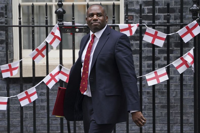 El ministro de exteriores británico David Lammy en Londres, el 9 de julio del 2024. (Lucy North/PA via AP)