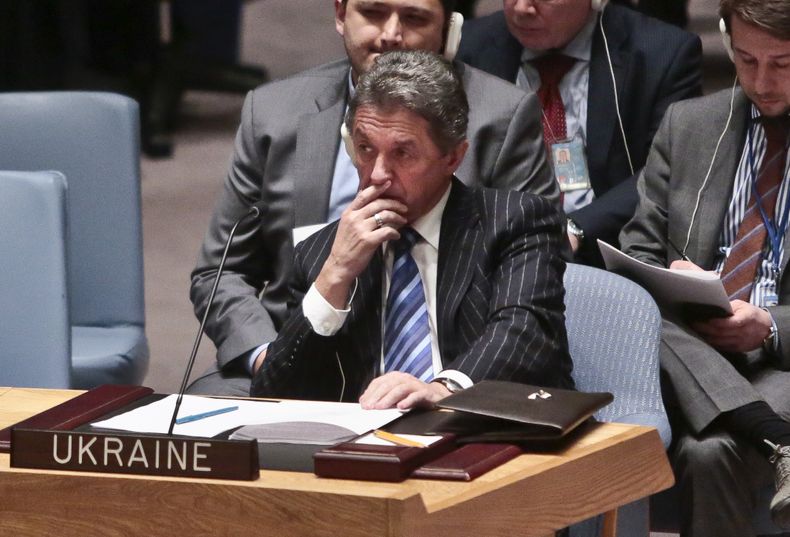 El embajador de Ucrania ante la ONU, Yuri Sergueiev, durante una reuni&oacute;n del Consejo de Seguridad sobre la situaci&oacute;n en Ucrania, el lunes, 3 de marzo del 2014. (Foto AP/Bebeto Matthews)