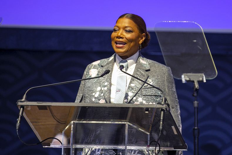 ARCHIVO - Queen Latifah habla en la inauguración del nuevo monumento a Harriet Tubman en Newark, Nueva Jersey, el 9 de marzo de 2023. (Foto AP/Ted Shaffrey, archivo)