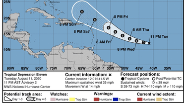 la depresion tropical 11 se convertiria en tormenta manana, miercoles