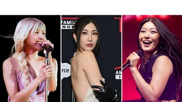 Esta combinación de fotos muestra a Rosé actuando en el Global Citizen Festival en Nueva York el 27 de septiembre de 2025, a la izquierda, Ejae, de KPop Demon Hunters, en la gala de honores A Year in TIME en Nueva York el 10 de diciembre de 2025, en el centro, y Yoonchae, de KATSEYE, actuando en Inglewood, California, el 12 de diciembre de 2025. (Foto AP)