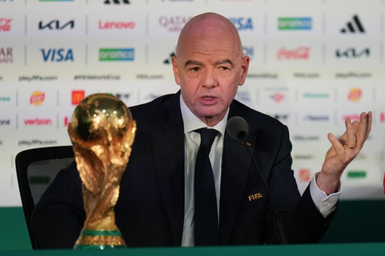 ARCHIVO - El presidente de la FIFA Gianni Infantino durante una rueda de prensa en la Ciudad de México, el 10 de junio de 2026, un día previo a la inauguración del Mundial. (AP Foto/Eduardo Verdugo)