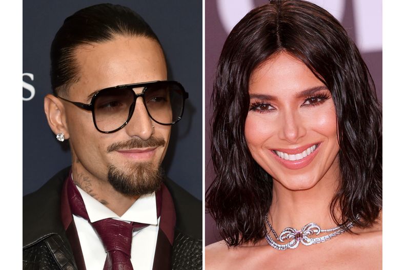 Maluma en la gala previa a los Grammy en Beverly Hills, California, el 3 de febrero de 2024 (izquierda), y Roselyn Sánchez aparece en la 24.ª edición anual de los Premios Grammy Latinos en Sevilla, España, el 16 de noviembre de 2023. (Foto AP)