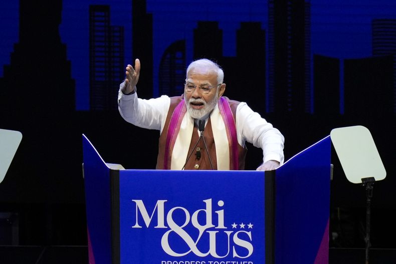 El primer ministro indio Narendra Modi en Uniondale, Nueva York, el 22 de septiembre del 2024. (Foto AP /Seth Wenig)