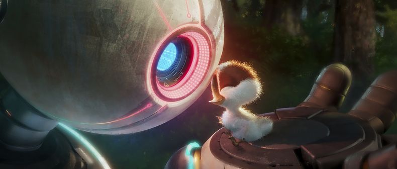 Esta imagen proporcionada por Universal Pictures muestra a Roz, con la voz de Lupita Nyongo, izquierda, y Brightbill, con la voz de Kit Connor, en una escena de Wild Robot de DreamWorks Animation. (DreamWorks Animation/Universal Pictures vía AP)