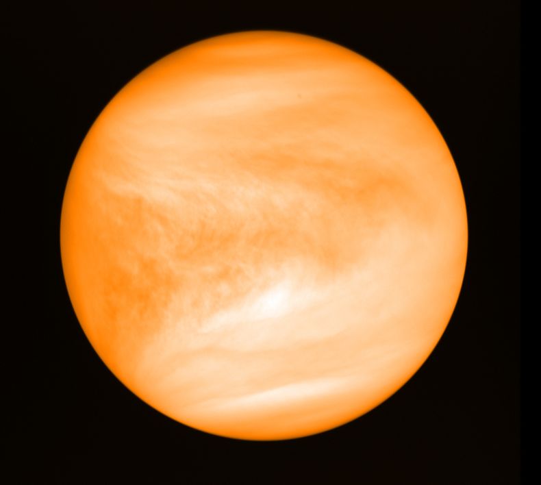 ARCHIVO – En la imagen, proporcionada por el investigador Jane Greaves, se muestra el planeta Venus, visto desde la sonda Akatsuki de la Agencia de Exploración Aeroespacial de Japón, en mayo de 2016. (J. Greaves/Cardiff University/JAXA vía AP)