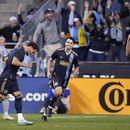 El argentino Julián Carranza, del Union de Filadelfia, festeja tras anotar un gol ante Montreal, el sábado 3 de junio de 2023, en un partido de la MLS disputado en Chester, Pennsylvaia (AP Foto/Matt Slocum)