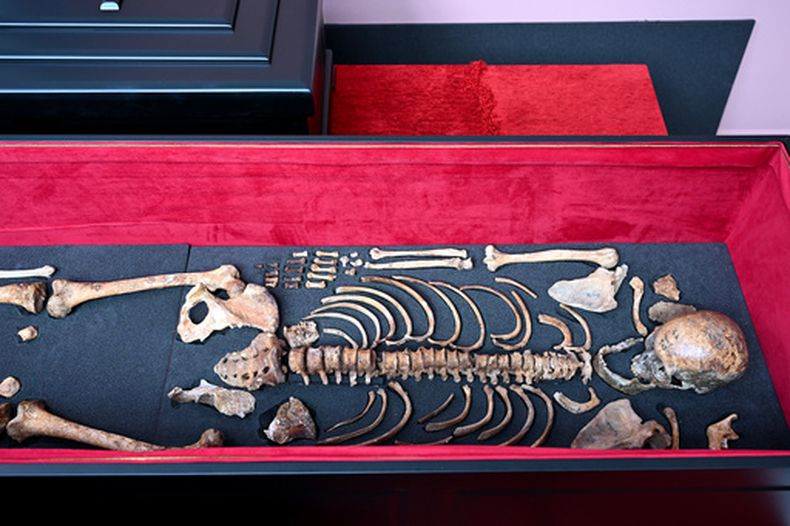 Los restos del emperador medieval Samuel en Tesalónica, Grecia, el 3 de octubre del 2026. (AP foto/Giannis Papanikos)