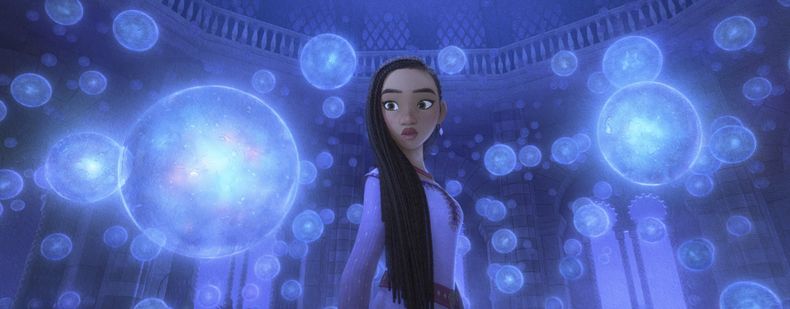 En esta imagen proporcionada por Disney, Asha con la voz de Ariana DeBose, en una escena de la película animada Wish. (Disney vía AP)
