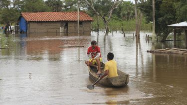 americateve | Un hombre rema por una calle inundada en San Javier, Bolivia, el jueves 13 de febrero de 2014. El gobierno argentino anunci&oacute; el s&aacute;bado 15 el env&iacute;o de ayuda humanitaria a Bolivia a ra&iacute;z de las inundaciones que dejaron un saldo d