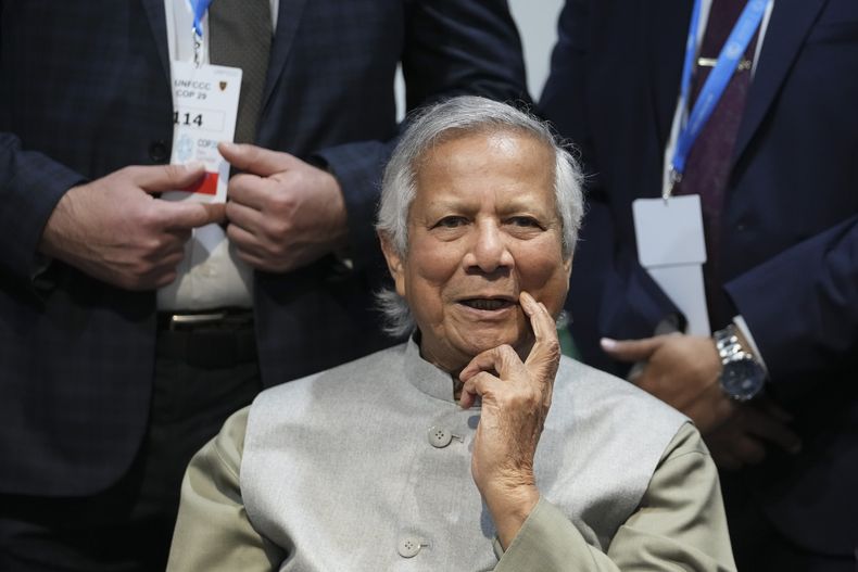El líder del gobierno interino de Bangladesh, Muhammad Yunus, en la cumbre COP29 en Baku, Azerbaiyán, el 13 de noviembre del 2024. (AP foto/Sergei Grits)