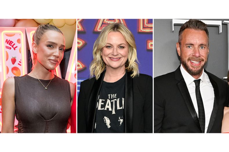 Esta combinación de imágenes muestra, de izquierda a derecha, Alex Cooper, Amy Poehler y Dax Shepard. (Foto AP)