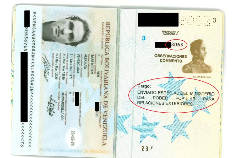 El número del pasaporte mostrado por los abogados de Saab es 8063