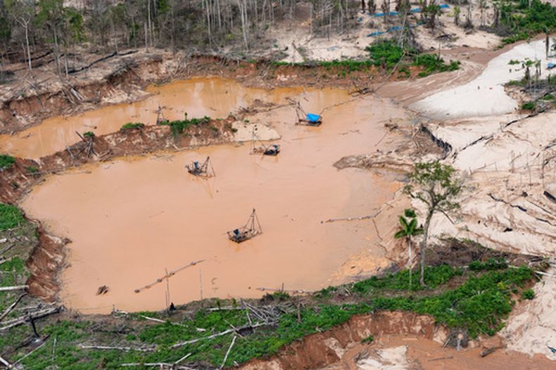 Operaciones de minería ilegal cerca del río Malinowski, el 11 de agosto de 2026, en la Reserva Nacional Tambopata, en Puerto Maldonado, Perú. (AP Foto/Guadalupe Pardo, Archivo)