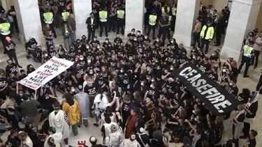 Una protesta dentro y fuera del Capitolio de EE.UU. pide el alto al fuego en Gaza