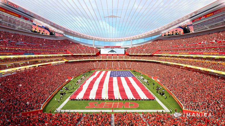 Bosqueo del proyecto para el nuevo estadio de los Chiefs de Kansas City, el miércoles 22 de julio de 2026. (Kansas City Chiefs/MANICA vía AP)