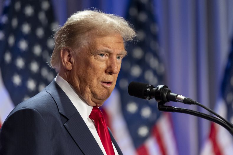 El presidente electo Donald Trump habla durante una reunión de la conferencia del Partido Republicano en la Cámara de Representantes, el miércoles 13 de noviembre de 2024, en Washington. (Foto AP/Alex Brandon)