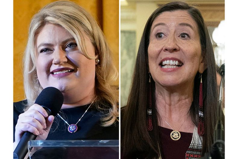 ARCHIVO – En esta combinación de imágenes aparecen la representante republicana de Florida Kat Cammack, izquierda, el 9 de abril de 2021, en Doral, Florida, y la representante demócrata de Nuevo México Teresa Leger Fernandez, el 24 de septiembre de 2024, en Washington. (AP Foto/Marta Lavandier, Jose Luis Magana, Archivo)