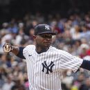 El dominicano Domingo Germán, de los Yanquis de Nueva York, lanza durante el juego del domingo 9 de julio de 2023, ante los Cachorros de Chicago (AP Foto/Bebeto Matthews)