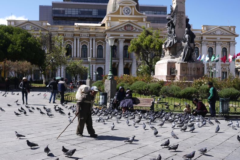 Una persona camina por la Plaza Murillo afuera del Congreso en La Paz, Bolivia, el martes 26 de agosto de 2025. (AP Foto/Juan Karita)
