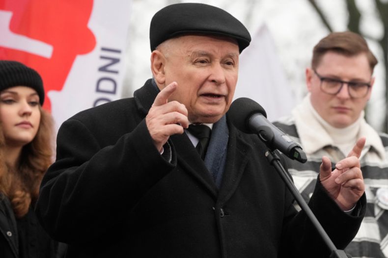 El líder opositor polaco Jaroslaw Kaczynski en Varsovia, el 10 de febrero del 2024. (AP foto/Czarek Sokolowski)