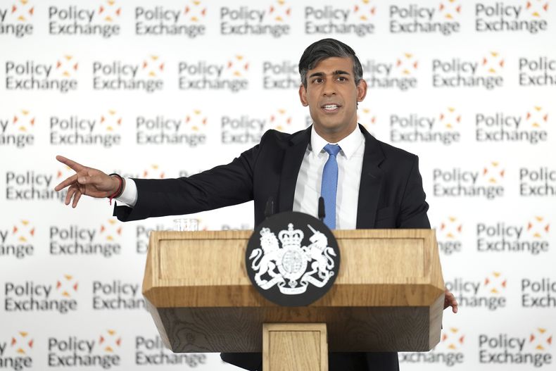 El primer ministro británico Rishi Sunak en Londres el 13 de mayo del 2024. (Carl Court/Pool via AP)
