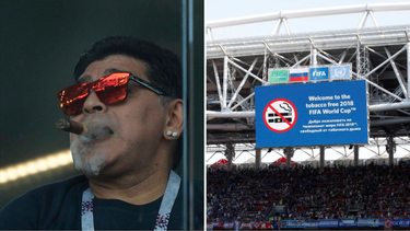 captado maradona fumando un puro cubano en un mundial en el que esta prohibido fumar en los estadios