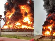 un rayo impacta en un tanque de combustible en matanzas y desata un inmenso incendio