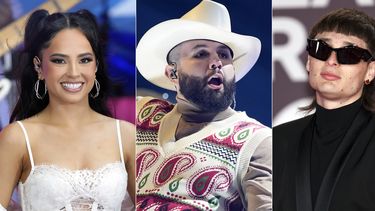 ARCHIVO - En esta combinación de fotografías, Becky G en Today de NBC en Nueva York el 25 de agosto de 2023, izquierda, Carín León en los Latin AMAs en Los Angeles el 20 de abril de 2023, centro, y Peso Pluma en la 24a entrega anual del Latin Grammy en Sevilla, España, el 16 de noviembre de 2023. La novena edición de los Latin AMAs se celebró el 25 de abril de 2024 en Las Vegas con números musicales en vivo de Becky G, Carín León y Peso Pluma. (Foto AP)