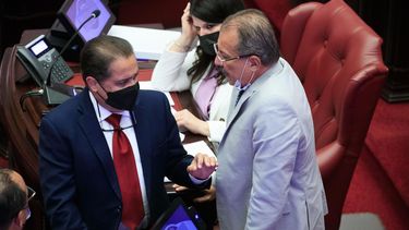 En la foto, José Luis Dalmau, presidente del Senado y autor de la medida, y Juan Zaragoza, presidente de la Comisión de Hacienda.
