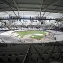 Una vista general del London Stadium, casa del West Ham United, mientras se transforma el terreno de juego en un diamante de béisbol, el jueves 15 de junio de 2023. (Lucy North/PA vía AP)