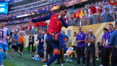 Ferran Torres, de España, festeja su gol ante Argentina en la final mundialista, el domingo 19 de julio de 2026 en East Rutherford, Nueva Jersey (AP Foto/Julio Cortez)