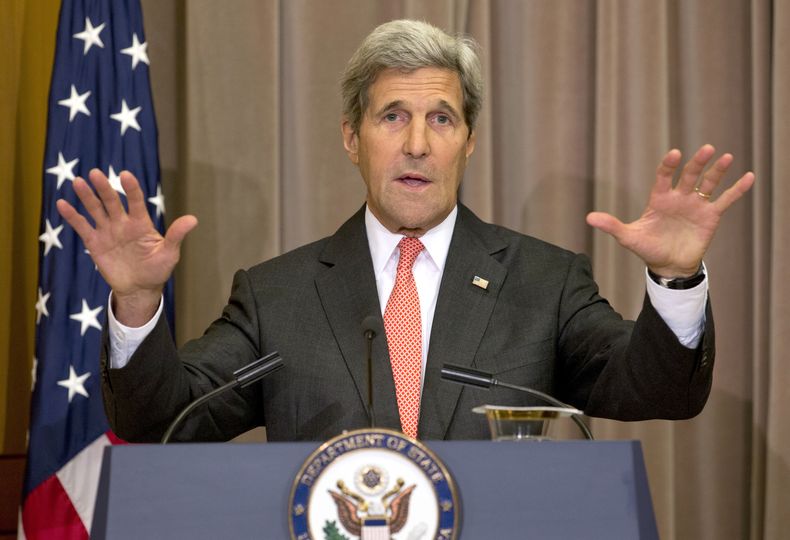 El secretario de Estado John Kerry habla durante la ceremonia de inicio de construcci&oacute;n del Centro de Diplomacia de Estados Unidos, el mi&eacute;rcoles 3 de septiembre de 2014, en el departamento de Estado, en Washington. (Foto AP/Carolyn Kaster)