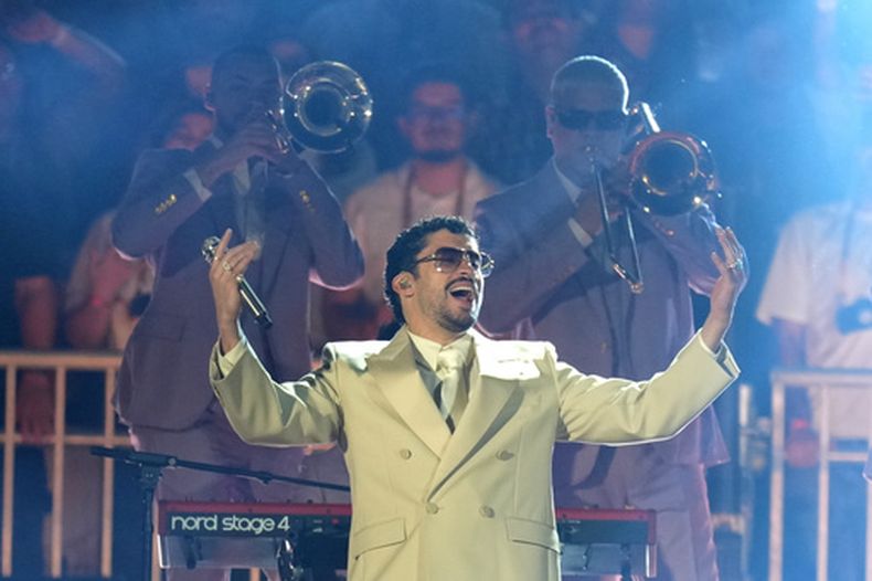 Bad Bunny en concierto en el Allianz Parque, en Sao Paulo, Brasil, el 20 de febrero del 2026. (AP foto/Andre Penner)