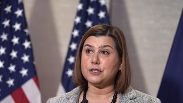 La senadora demócrata electa por Michigan Elissa Slotkin se dirige a los medios de comunicación, el miércoles 6 de noviembre de 2024, en Detroit. (AP Foto/Carlos Osorio)