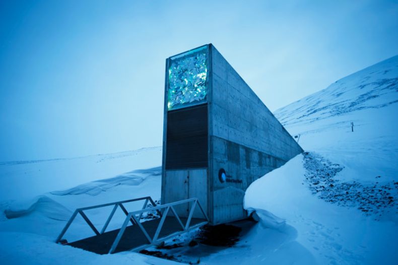 ARCHIVO - Una vista exterior de la Bóveda Global de Semillas de Svalbard, el banco de semillas en Svalbard, Noruega, el 2 de marzo de 2016. (Heiko Junge/NTB scanpix via AP, Archivo)