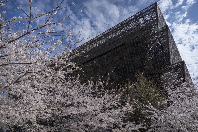 Esta imagen del viernes 28 de marzo de 2025 muestra el Museo Nacional de Historia y Cultura Afroestadounidense en el National Mall, en Washington. (AP Foto/Mark Schiefelbein)