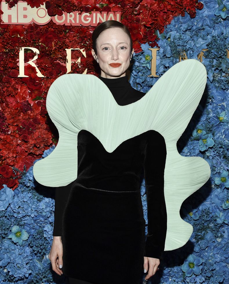 Andrea Riseborough en el estreno de The Regime de HBO en el Museo Estadounidense de Historia Natural el lunes 26 de febrero de 2024, en Nueva York. (Foto Evan Agostini/Invision/AP)