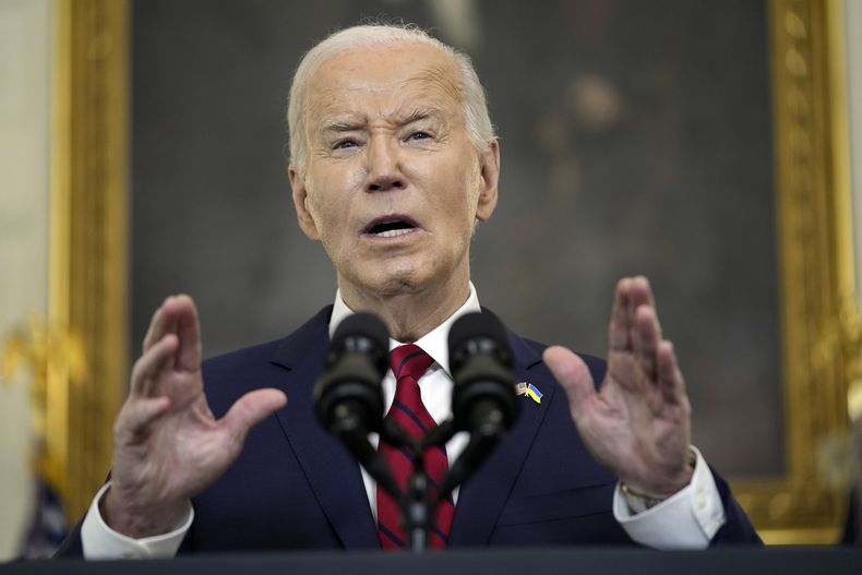 El presidente estadounidense Joe Biden en la Casa Blanca en Washington el 24 de abril del 2024. (Foto AP/Evan Vucci)