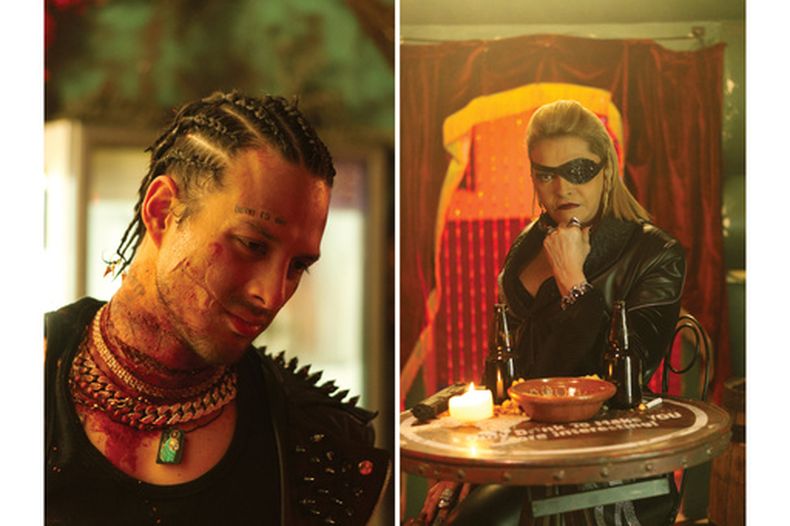 Esta combinación de imágenes publicadas por ViX muestra a los actores Gustavo Forzán, a la izquierda, y Rocío Banquells de la serie La venganza de las toxicxs. (ViX via AP)