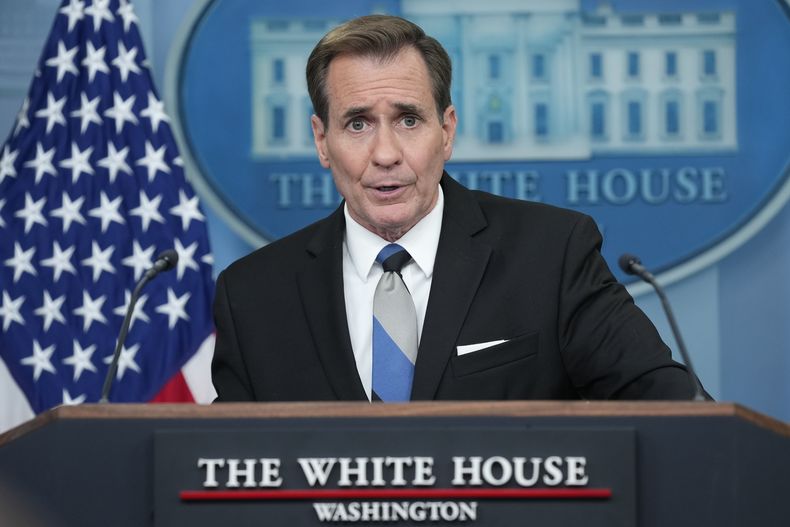 John Kirby, vocero de Consejo de Seguridad Nacional de EEUU, en conferencia de prensa en la Casa Blanca, en Washington, el martes 28 de mayo de 2024. (AP Foto/Susan Walsh)