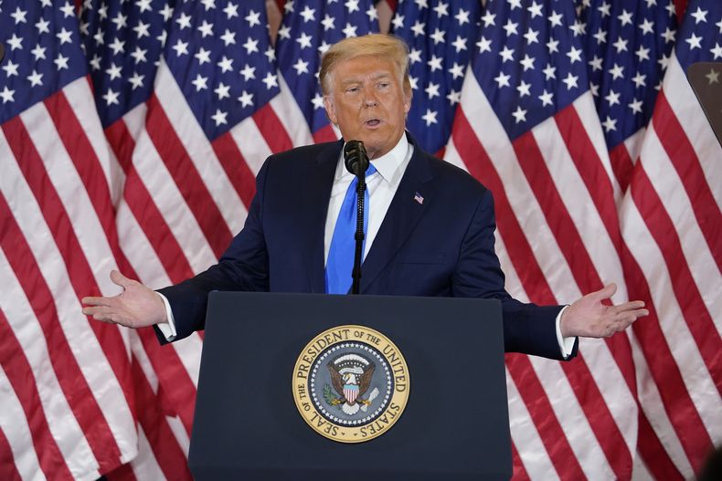 En esta imagen de archivo, el presidente de Estados Unidos, Donald Trump, ofrece un discurso en la Sala Este de la Casa Blanca, el 4 de noviembre de 2020, en Washington. (AP Foto/Evan Vucci, archivo)
