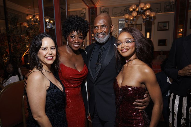 Patricia Riggen, Viola Davis, Julius Tennon y Marsai Martin asisten a la presentación de Amazon MGM Studios del estreno mundial de la fiesta posterior al G20 en Mother Wolf en Los Ángeles, California, el jueves 27 de marzo de 2025. (Foto Alex J. Berliner/ABImages) via AP Images