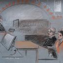 En este dibujo de la corte, el aviador de primera clase Jack Teixeira, de 21 años, se presenta ante un tribunal en Boston el 19 de abril de 2023, acusado de filtrar documentos militares secretos en un foro público en internet. (Margaret Small vía AP, archivo)