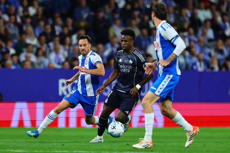 Vinicius Junior del Real Madrid en acción durante el encuentro de La Liga ante el Espanyol el domingo 3 de mayo del 2026. (AP Foto/)