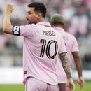 El delantero argentino Lionel Messi festeja tras anotar por el Inter Miami ante el Atlanta United, el martes 25 de julio de 2023, en Fort Lauderdale, Florida (AP Foto/Lynne Sladky)