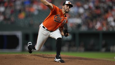 Grayson Rodríguez, abridor de los Orioles de Baltimore, hace un pitcheo ante los Rays de Tampa Bay el sábado 16 de septiembre de 2023 (AP Foto/Julio Cortez)