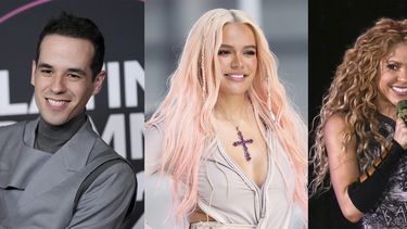En esta combinación de fotografías, el productor y compositor Edgar Barrera, Karol G, y Shakira, quienes son algunos de los más nominados al Latin Grammy 2023. Barrera tiene 13 nominaciones, Karol G y Shakira 7 cada una. (Foto AP)