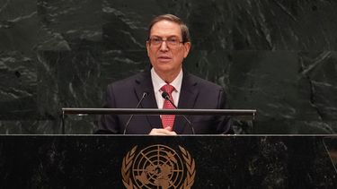 El ministro de Relaciones Exteriores de Cuba, Bruno Eduardo Rodríguez Parrilla, interviene durante el 81er periodo de sesiones de la Asamblea General de las Naciones Unidas en la sede de la ONU, el sábado 26 de septiembre de 2026. (AP Foto/Heather Khalifa)